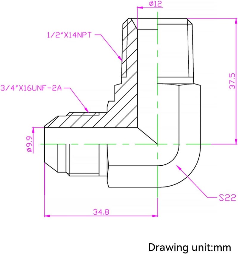 HFS (R) 1/2" Male NPT to 1/2" Male JIC Elbow 90° Flare Pipe Fitting 304 Stainless Steel (1/2" MNPT x 1/2" MJIC) - Image 3